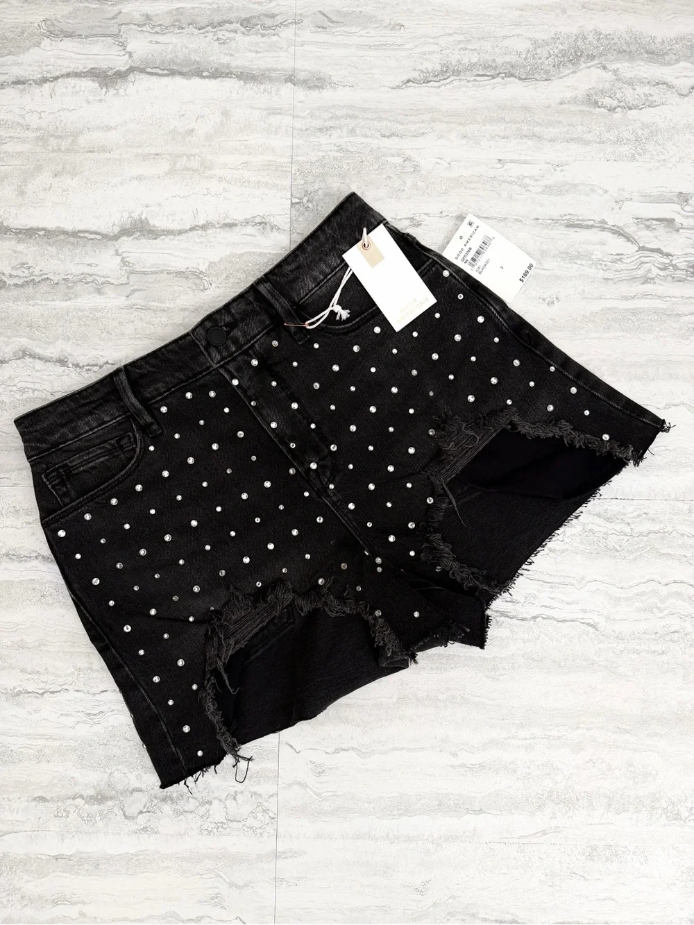 GOOD AMERICAN Bombshell Crystal Denim Shorts - Picture 3 of 7